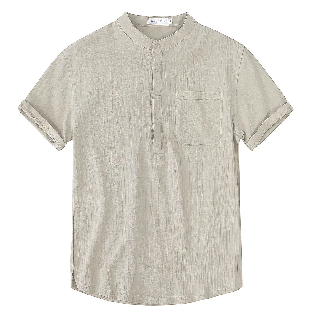 Summer New Men's Short-Sleeved T-shirt Cotton and Linen Led Casual Men's T-shirt Shirt Male Breathable S-3XL - 3KDyn